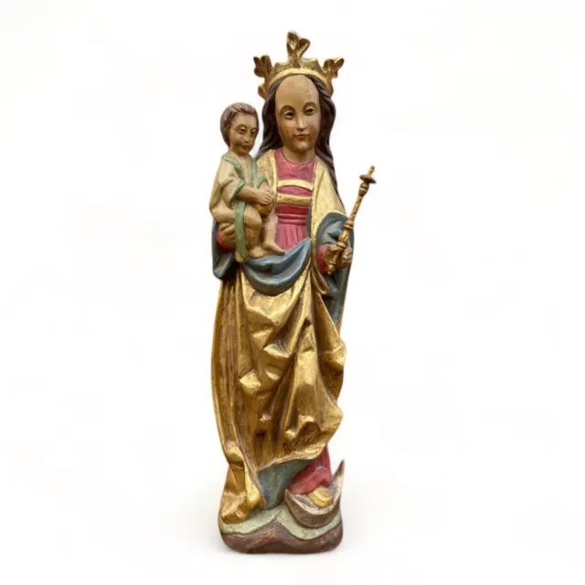 Holzfigur Madonna Maria mit Kind Maria und Jesus mit Zepter Vergoldet