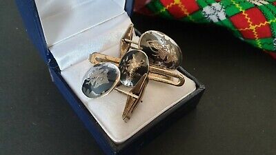 Old Thailand Silver & Black Enamel Cuff Links & Tie Clip …beautiful accent / col 2