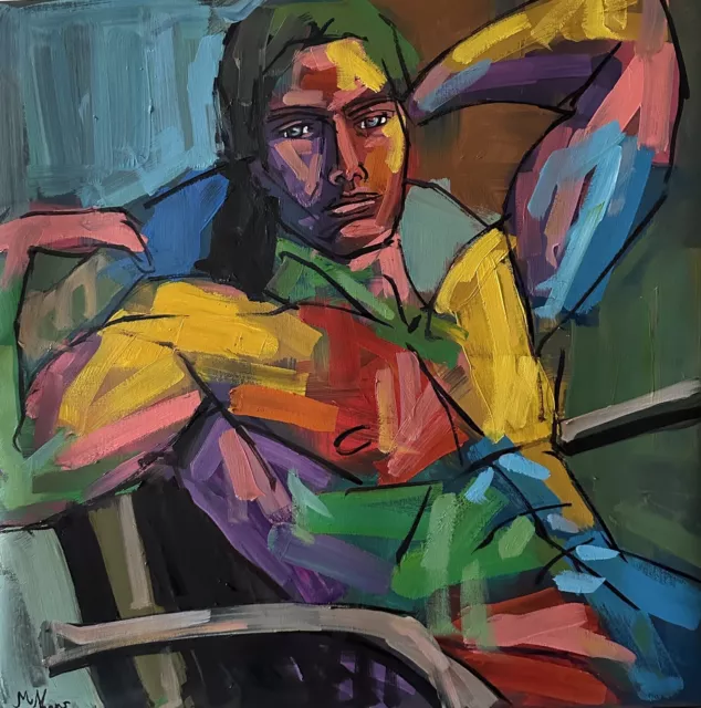 Abstract Male Nude, Naked Man, Gay Erotic Art, Homoerotic Oil Painting 60x60x1cm