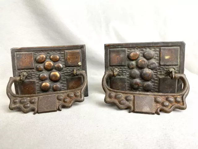Pair C.1860 Gothic Revival Drawer Pulls, Copper Backplate & Iron Bail Handle