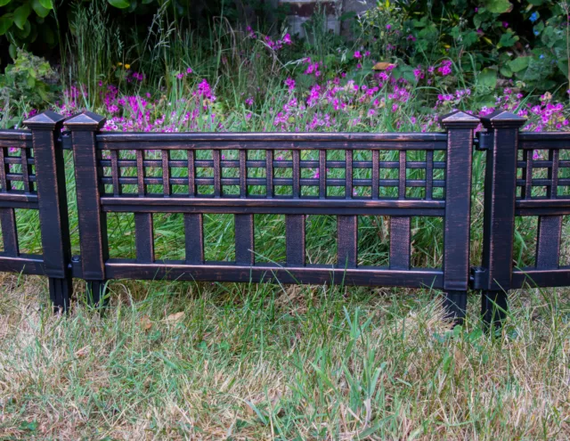 Woodside Bronze Decorative Plastic Garden Fence Panels, Border Edging (4 pack)