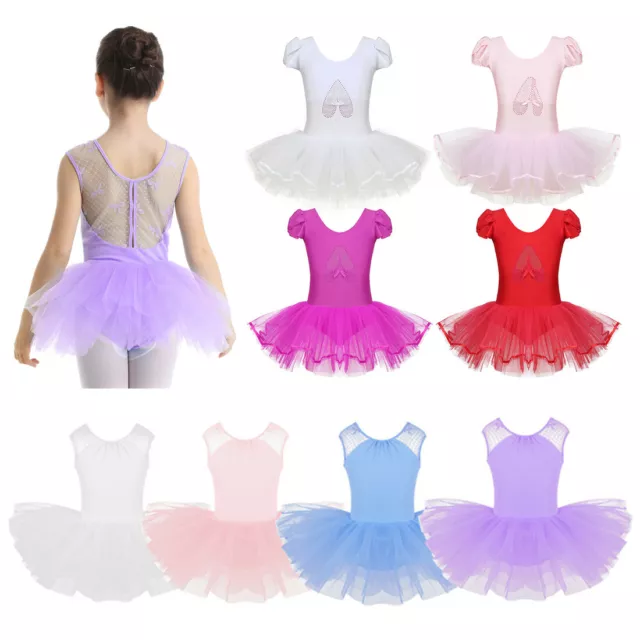 Kids Ballerina Girls Dance Dress Ballet Leotard Tutu Skirt Stage Dancing Costume