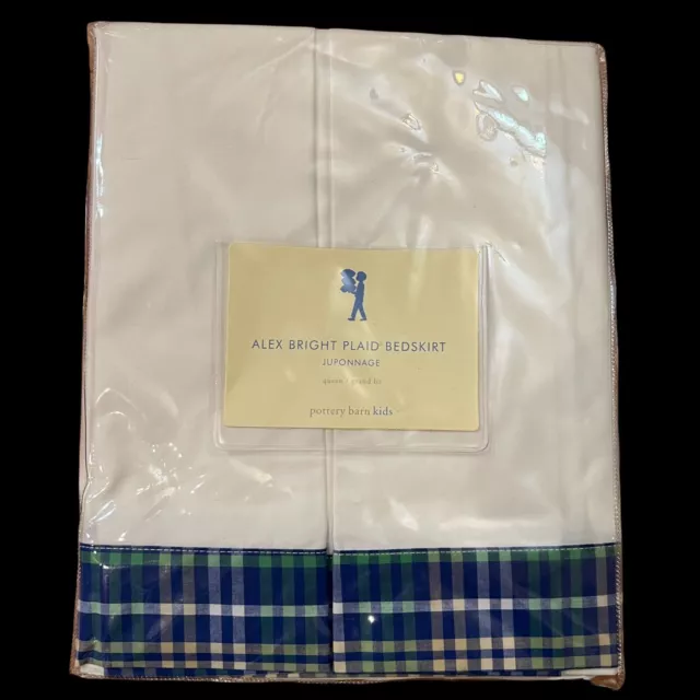 Pottery Barn Kids Alex Bright Queen Size  Blue  and Green Plaid  Bedskirt