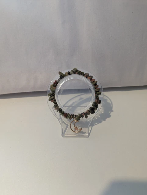 Unakite Crystal Chip Bracelet With Moon Charm