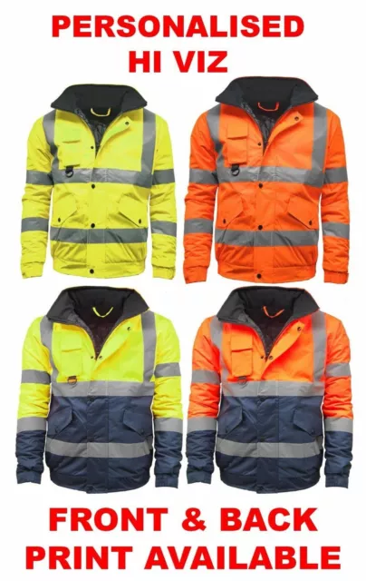 Personalized Mens Hi Vis Viz Bomber Jacket | Waterproof | Work Wear | 2 Tone