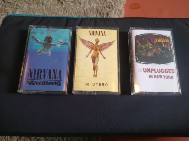 Lot Of 3 Nirvana Cassettes - Unplugged / Nevermind / IN UTERO - USED - VG