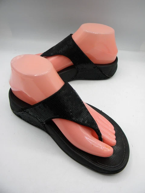 FitFlop Electra Classic Black Sequin Thong Slide Sandals Size EU 37 US 6