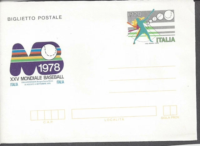 ITALY: Mint 1978 airletter for 25th World Baseball Championship, very good cond.