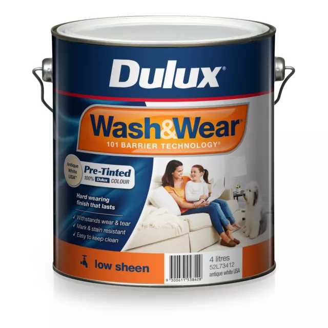 DULUX 4 LITRE WASH/WEAR LOW/SHEEN  INTERIOR FACTORY ANTIQUE-WHITE-USA paint
