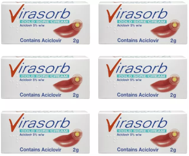 6 x VIRASORB Cold Sore Cream (2g)  **only £3.33/unit**