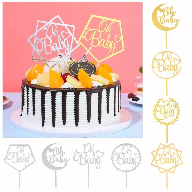 Reveal Kids Favors Cake Topper Gold Silver Acrylic Happy Birthday Oh Baby