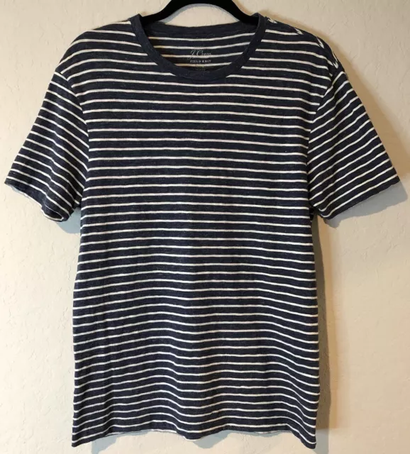 J CREW Men's Field Knit T-shirt Nautical Stripe Blue Size Medium Jaspe Yarn