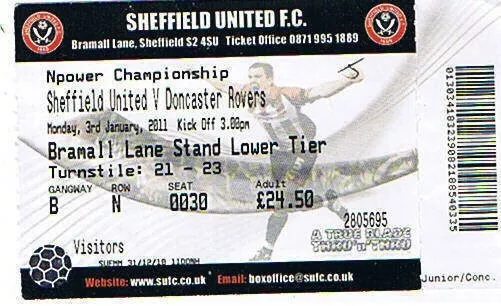 Ticket - Sheffield United v Doncaster Rovers 03.01.11