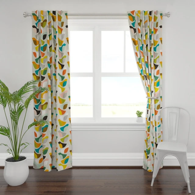 Bright colorful midcentury modern birds 50" Wide Curtain Panel by Spoonflower
