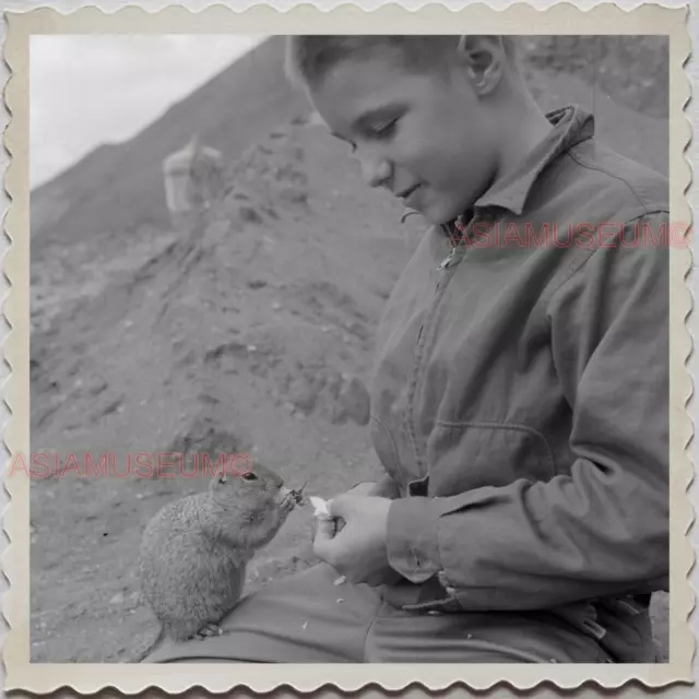 50s ALASKA MOUNTAIN DENALI NATIONAL PARK YOUNG boy Squirrels Vintage Photo S7985