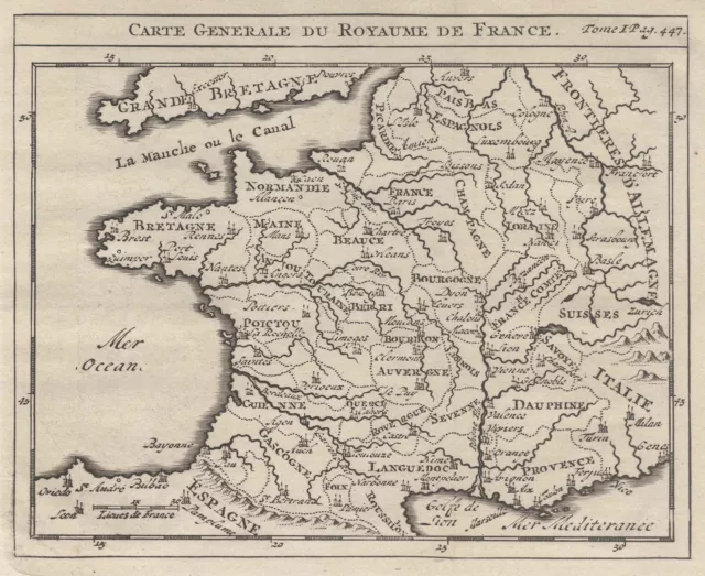 Frankreich Original Kupferstich Landkarte Chatelain 1743