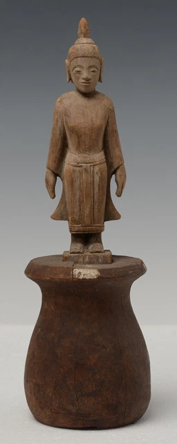 19th Century, Antique Laos Wooden Standing Buddha