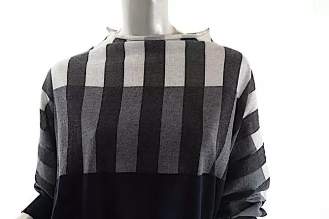 tomas maier Navy Gray Charcoal Wool Stripe Funnel Neck Black Multi Color Sweater 3