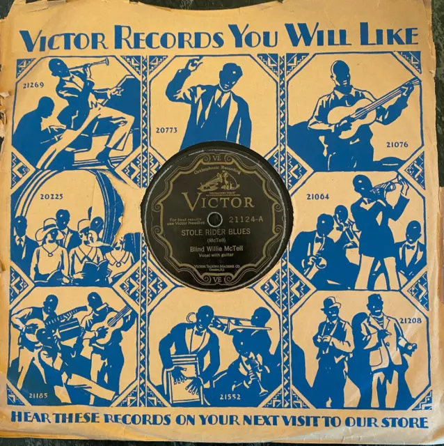 Victor 21124 Blind Willie McTell STOLE RIDER Blues  78 rpm 1927 V- with sleeve