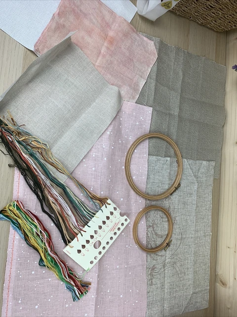 Cross Stitch Bundle Fabric Joblot Evenweave Linen Threads Hoops