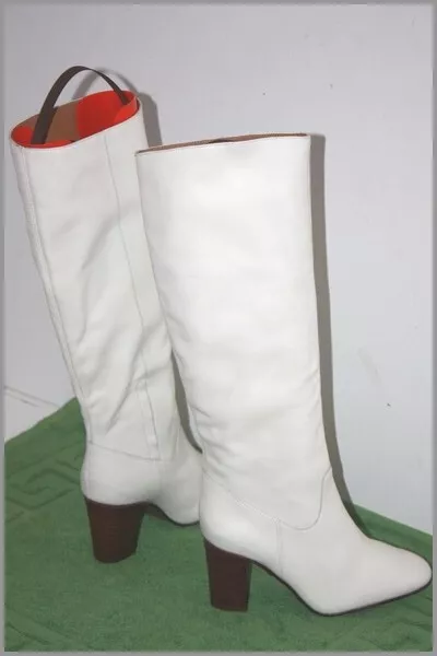 BOCAGE Bottes Genoux à Talons Tout Cuir Crème Modèle Fanchon T 37 QUASI NEUVES 3