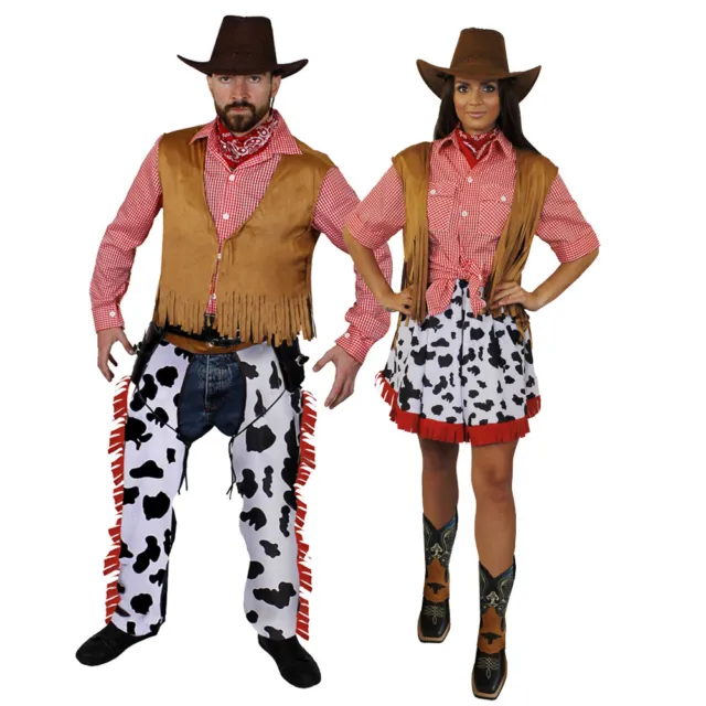 Adults Cowboy Cowgirl Costumes Bandit Wild Western Mens Ladies Fancy Dress