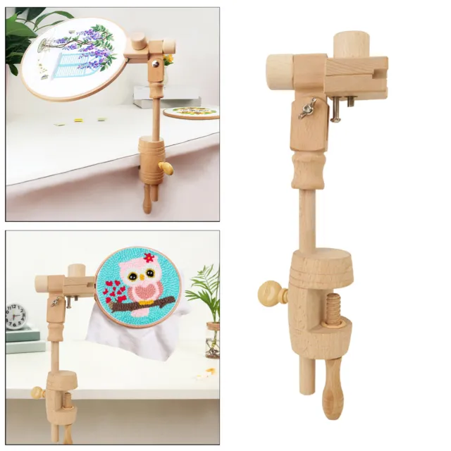 Wooden Embroidery Hoop Stand Clamp Rotatable Tabletop Lap Cross Stitch Frame