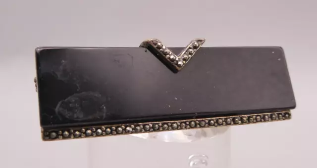 Brosche Spange Silber 835 seltenes altes Stück Markasit mit schwazer Onyx