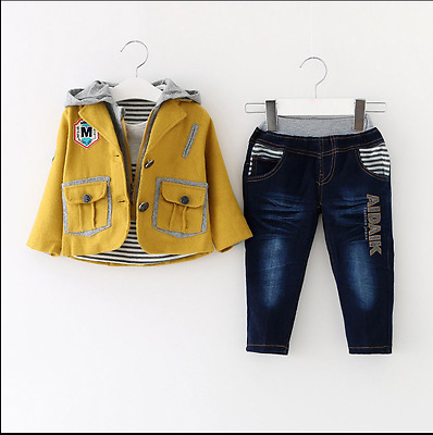 Toddler Boy 3 PC Outfit Set Casual Suit Size 1-6 Years Jacket+Top+Jeans !!
