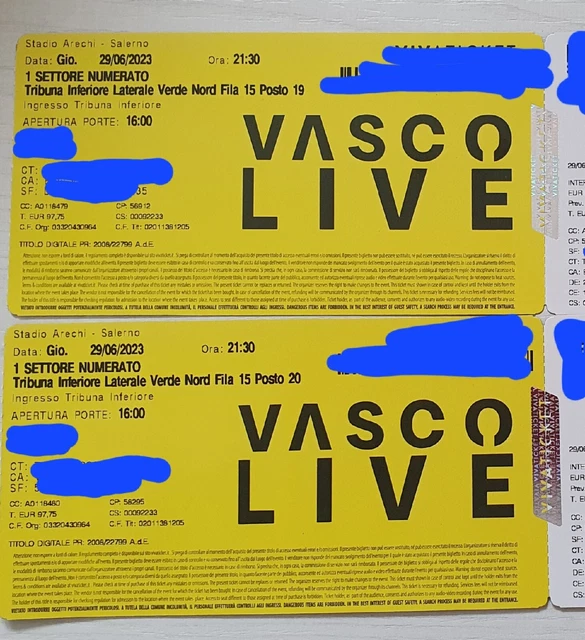 2 BIGLIETTI CONCERTO Vasco Rossi 29 Giugno Salerno EUR 220,00 PicClick IT