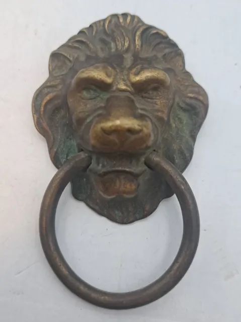 Vintage Brass Lion Head w/ Ring Drawer Cabinet Door Chest Pull Knob Hardware