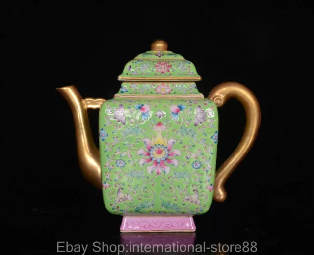7" Yongzheng Marked Old Chinese Enamel Porcelain Gilt Flower Teapot Teakettle