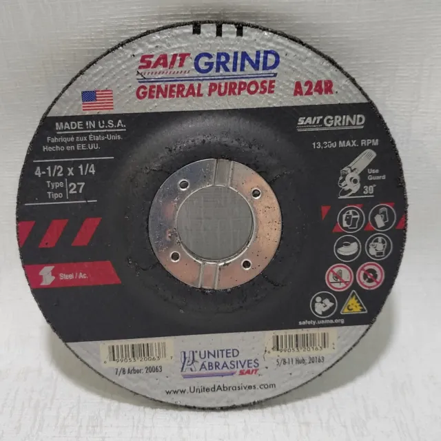 Sait Grind Metal Grinding Wheel 4-1/2" × 1/4" Type 27, 7/8 Arbor,  9 pack Metal