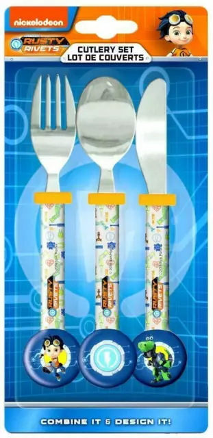 Rusty Rivets 3 Piece Metal Round Cutlery Set Dining Kids Cartoon Cars