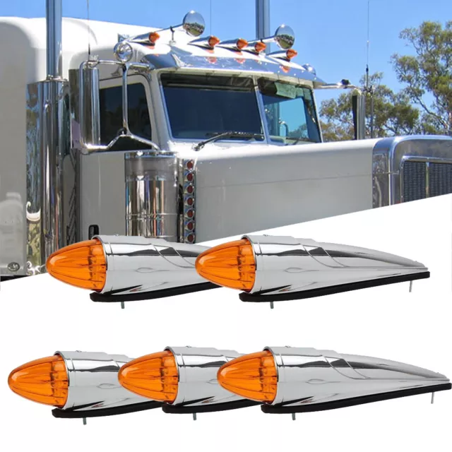 5x 17 LED Amber Universal Torpedo Cab Roof Top Marker Light For Peterbilt Truck