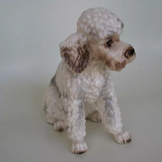 Vintage Napco Poodle Puppy Dog Figurine White Brown Large 7" 2