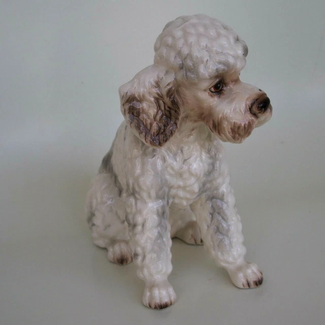 Vintage Napco Poodle Puppy Dog Figurine White Brown Large 7" 2