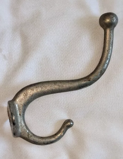 ANTIQUE Old Vintage NICKEL PLATED BRASS Double COAT / HAT HOOK