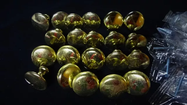KNOBS Cabinet Drawer Pulls Lot 21 Round Shiny Gold-tone 1 1/4" Diameter