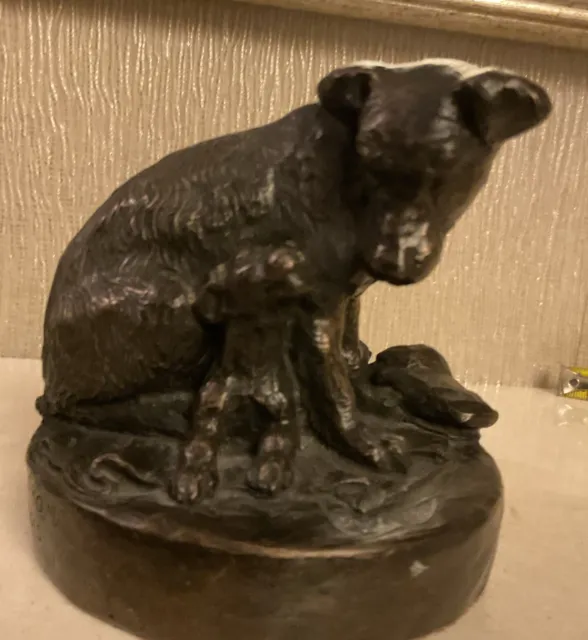 Early Vintage Sculpture Of Dog & Puppies By Genesis Fine Arts Ireland.