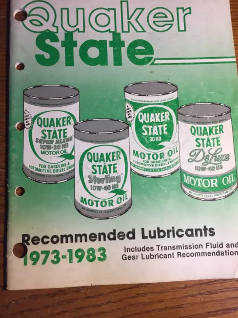 Vintage  Quaker State Recommended Lubricants Catalog 1973-1983