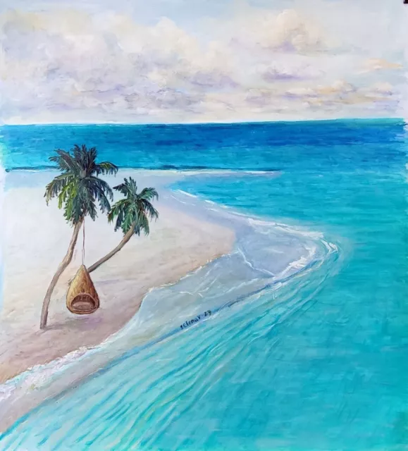 PEINTURE À L'HUILE originale mer vague paysage marin Art sur toile  moderne EUR 240,00 - PicClick FR
