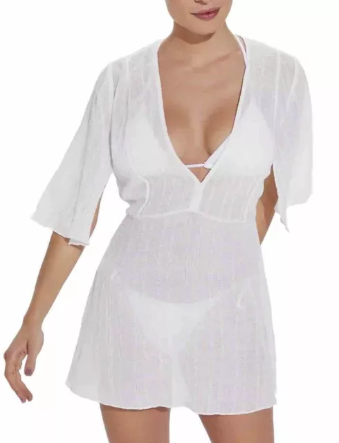 New ViX Paula Hermanny Short Malia Cover-Up Cotton Caftan White - Women’s Small