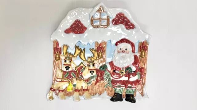 Fitz and Floyd Christmas Deer Santa Promo Canape Plate with Original Box EUC