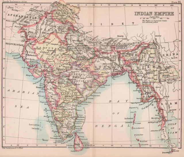 Indian Empire. British India. Burma. BARTHOLOMEW 1893 old antique map chart