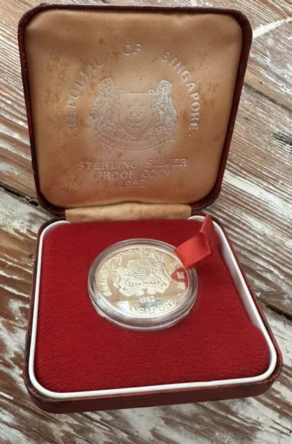 Republic Of Singapore $5 Sterling Silver Proof Coin 1982