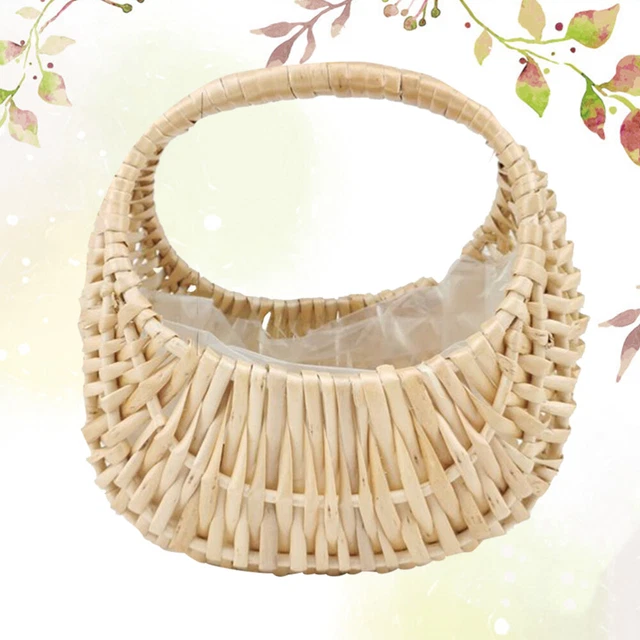 Cesto Di Fiori Per Damigella O Confetti | In Rattan Naturale, Con Fiocco, 21x18 Cm, Per Matrimoni E Decorazioni