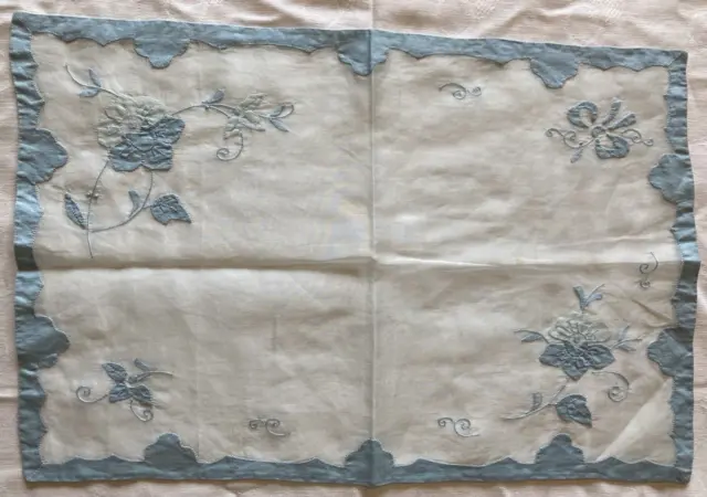 Vintage Portuguese Embroidered Voile Mat - Sheer Voile Appliqué and Embroidery