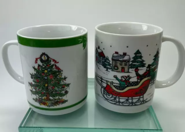 Christmas Scene Mug Yule Tide George Briard Miyazaki Sleigh Ride Set of 2 B31