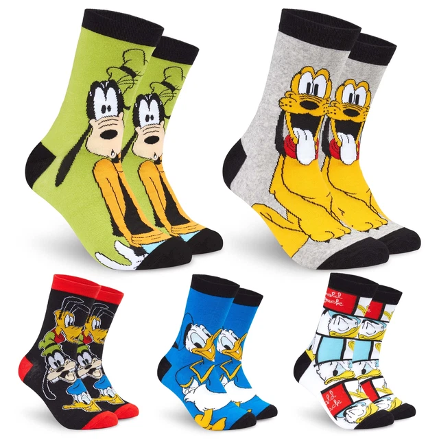 DISNEY MENS SOCKS, 5 Pack Novelty Socks, Pluto Donald Goofy Disney
